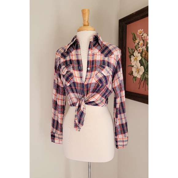70s Plaid Cotton Gauze Long Sleeve 1970s Vintage Button Down India Cotton Blouse - Picture 4 of 15